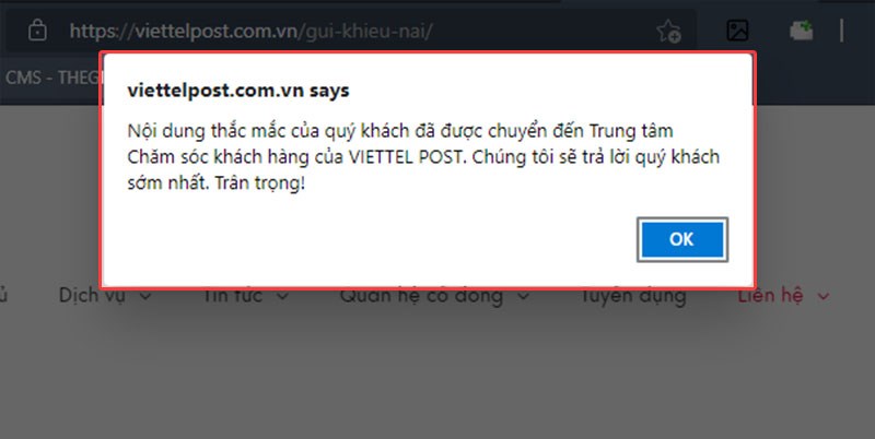 Thông báo gửi thành công Thông báo gửi thành công
