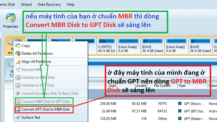 kiểm tra ổ cứng ở định dạng GPT hay MBR