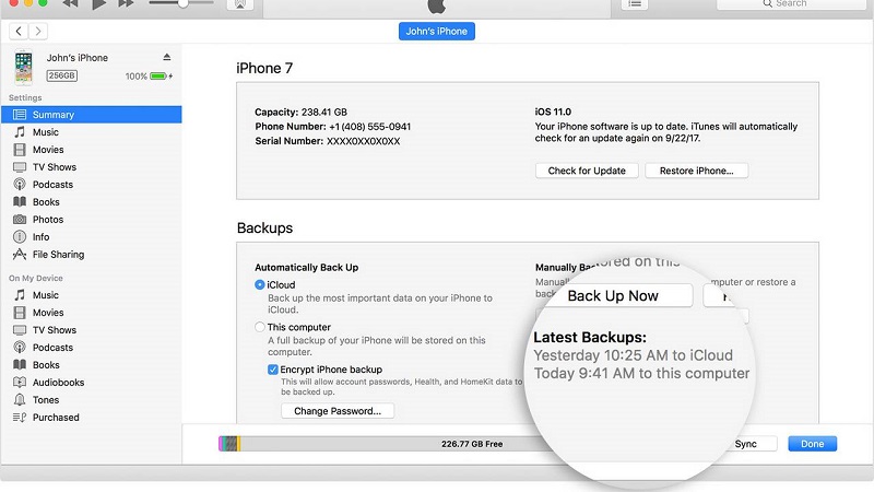 Sử dụng sao lưu  iTunes