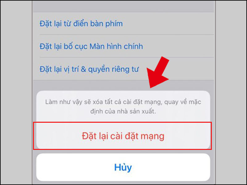 Chọn Đặt lại cài đặt mạng cho iPhone của bạn
