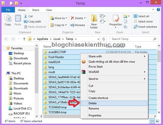 Xóa file rác trong thư mục Temp