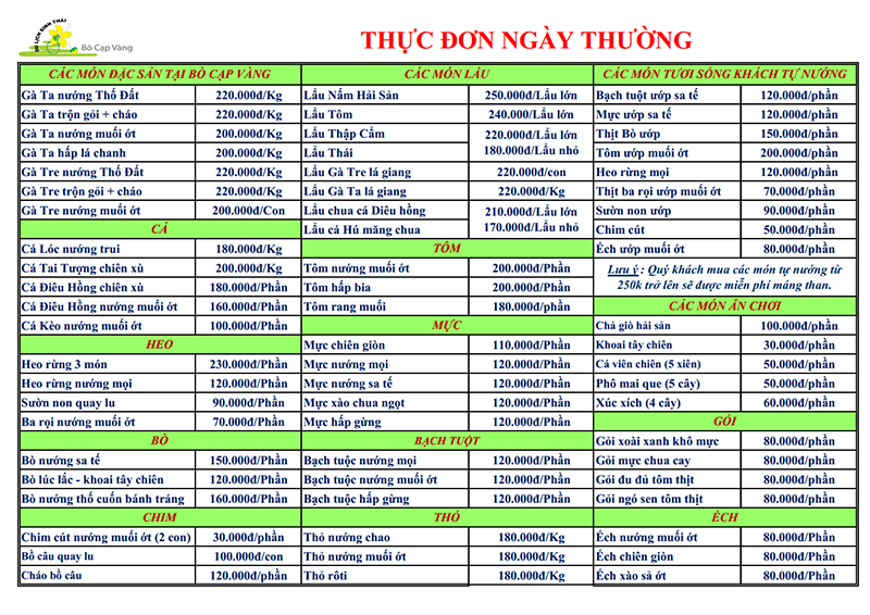 Hình ảnh khu du lịch Bò Cạp Vàng Thực đơn 2 - Ẩm thực Bò Cạp Vàng