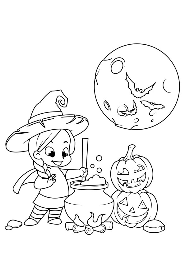 Tranh tô màu Halloween phù thủy - 1 Tranh tô màu Halloween phù thủy - 1