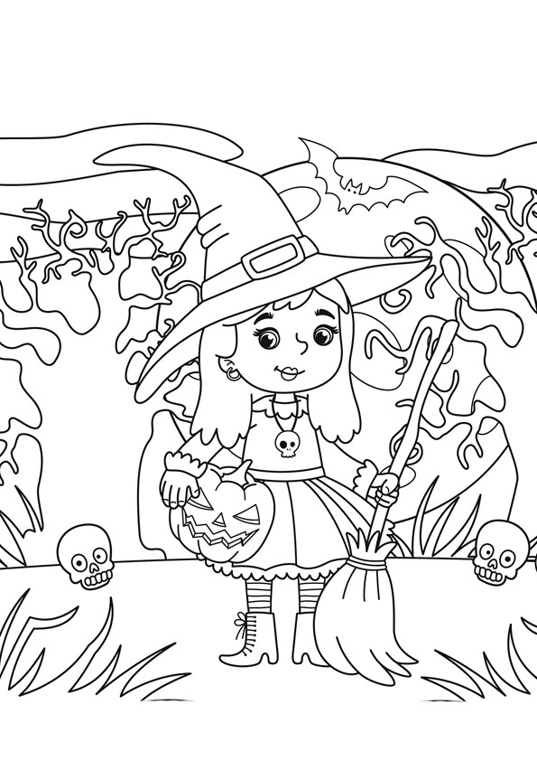 Tranh tô màu Halloween phù thủy - 5 Tranh tô màu Halloween phù thủy - 5