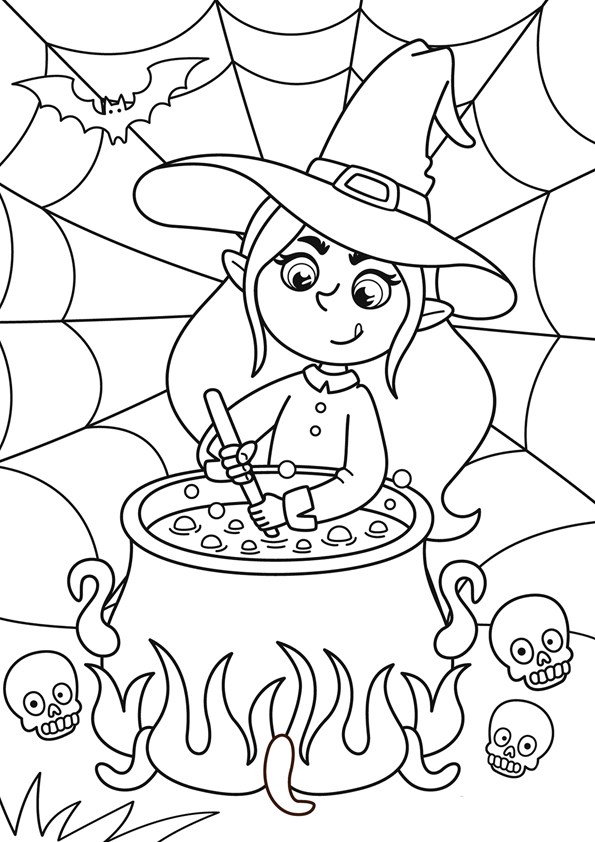 Tranh tô màu Halloween phù thủy - 10 Tranh tô màu Halloween phù thủy - 10