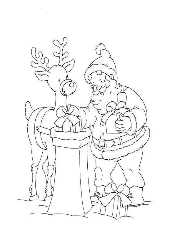 Tranh tô màu Ông già Noel và chú tuần lộc - 1 Tranh tô màu Ông già Noel và chú tuần lộc - 1