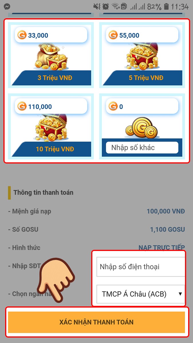 Chọn XÁC NHẬN THANH TOÁN Chọn XÁC NHẬN THANH TOÁN