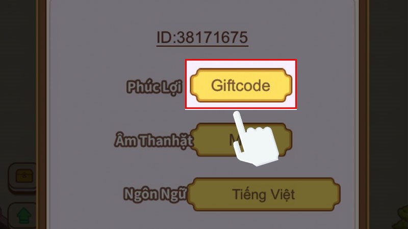 Chọn mục Giftcode Chọn mục Giftcode