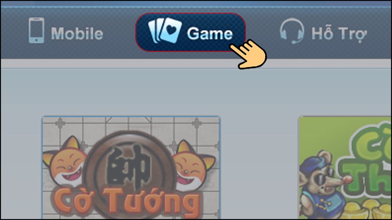 Lựa chọn mục Game. Lựa chọn mục Game.