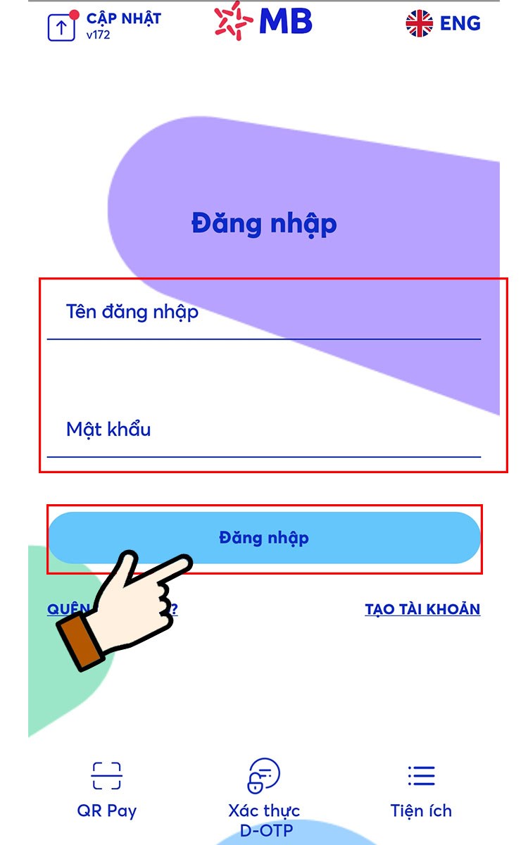 Điền thông tin tên, mật khẩu đăng nhập. Điền thông tin tên, mật khẩu đăng nhập.