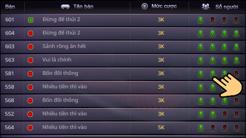 Bạn có thể lựa chọn phòng chơi với tiền cược mà mình mong muốn Bạn có thể lựa chọn phòng chơi với tiền cược mà mình mong muốn