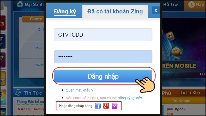 Đăng nhập vào cổng game đánh bài tiến lên miền nam Zing Play Đăng nhập vào cổng game đánh bài tiến lên miền nam Zing Play