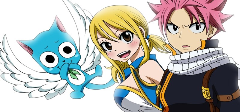 Natsu, Lucy và chú mèo Happy (từ phải qua) Natsu, Lucy và chú mèo Happy (từ phải qua)