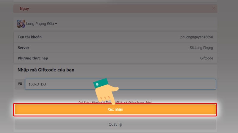 Nhấn vào mục Xác nhận Nhấn vào mục Xác nhận