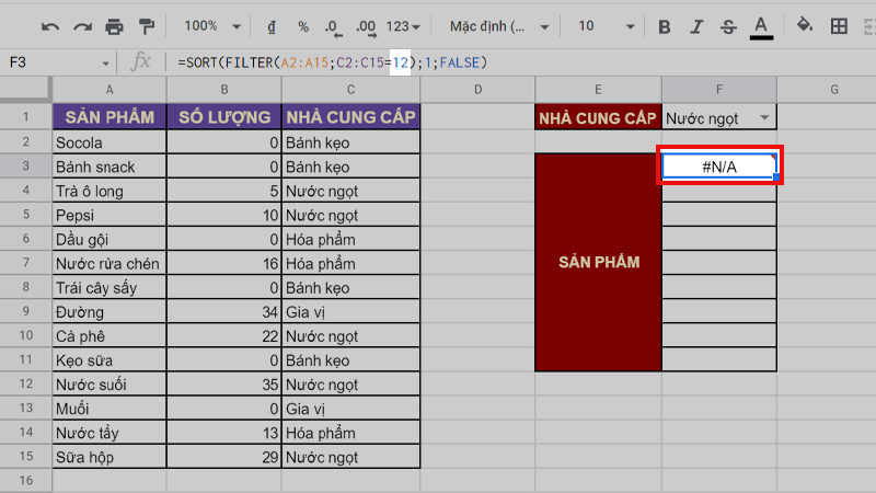 Lỗi #N/A
