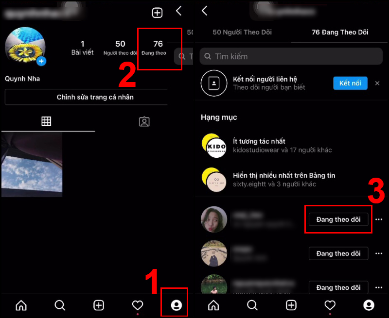 Thao tác xóa người theo dõi trong danh bạ đang theo dõi trên iPhone