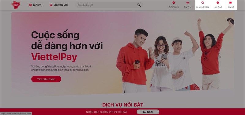 Hỗ trợ trực tuyến trên trang chủ ViettelPay Hỗ trợ trực tuyến trên trang chủ ViettelPay
