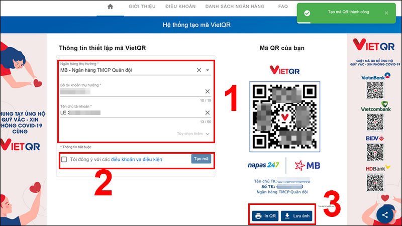 Tạo mã VietQR trên website của VietQR