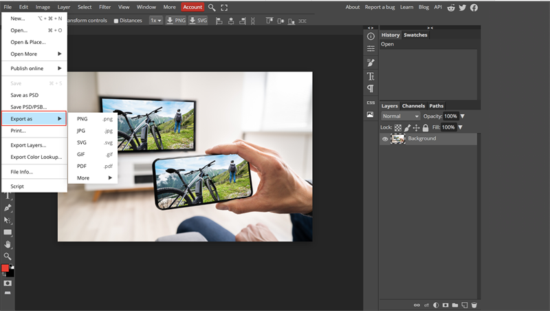 Cách chuyển file PSD sang JPG, PNG, BMP hoặc GIF trên Photopea Cách chuyển file PSD sang JPG, PNG, BMP hoặc GIF trên Photopea
