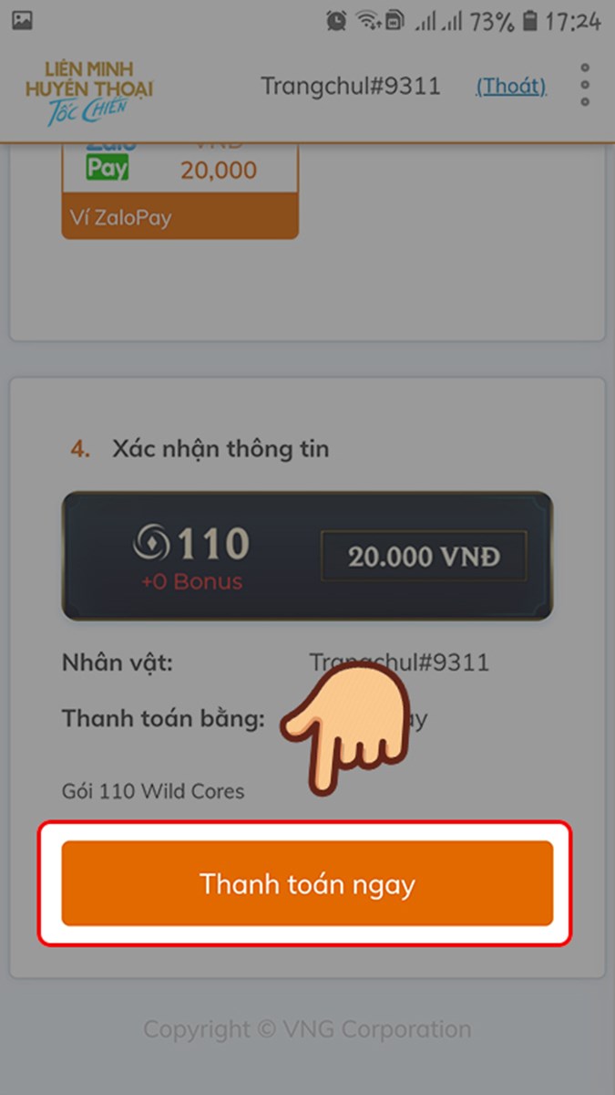 Xác nhận thông tin và chọn Thanh toán ngay Xác nhận thông tin và chọn Thanh toán ngay