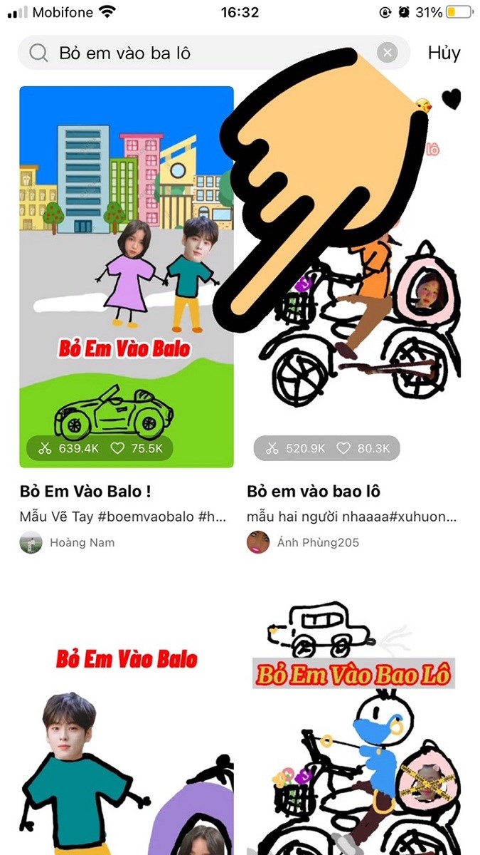Gõ từ khóa Bỏ em vào ba lô và nhấn chọn mẫu Gõ từ khóa Bỏ em vào ba lô và nhấn chọn mẫu