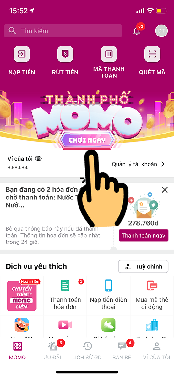 Nhấn Chơi ngay tại banner Thành phố MoMo Nhấn Chơi ngay tại banner Thành phố MoMo