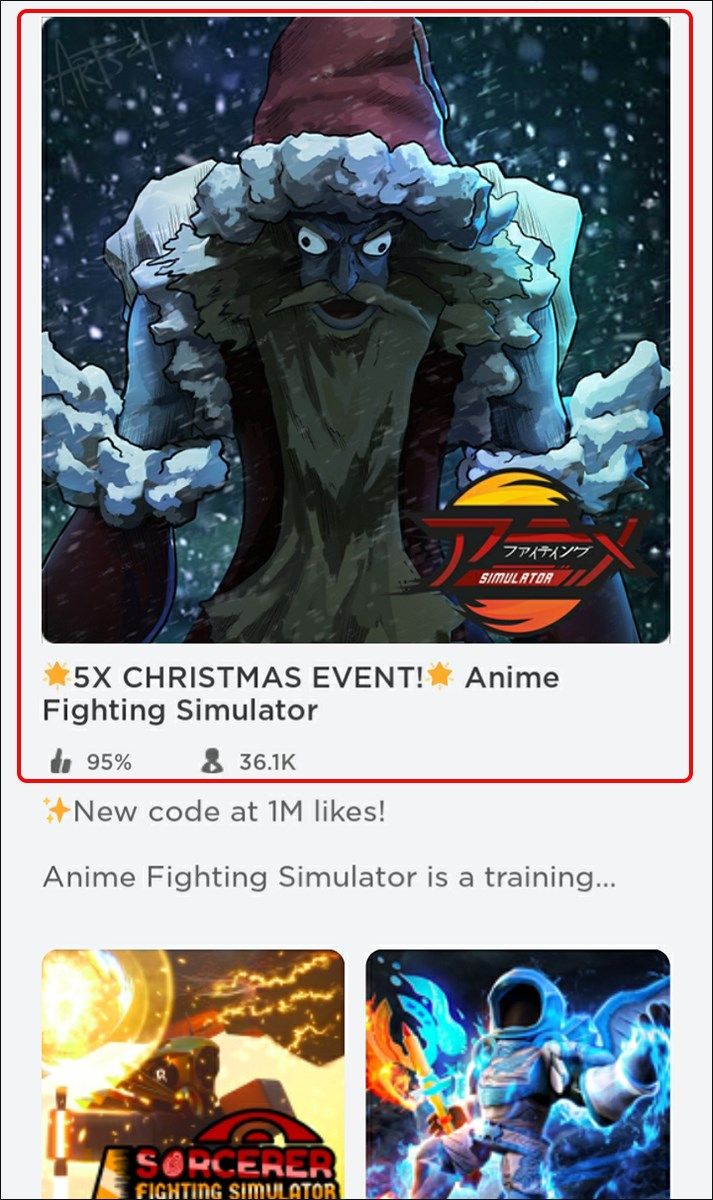 Vào game Roblox > Nhấn chọn Anime Fighting Simulator Vào game Roblox > Nhấn chọn Anime Fighting Simulator