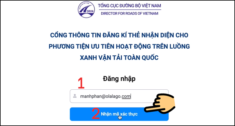 Nhấn Nhận mã xác thực Nhấn Nhận mã xác thực