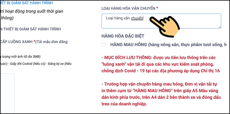 Chọn loại hàng vận chuyển Chọn loại hàng vận chuyển