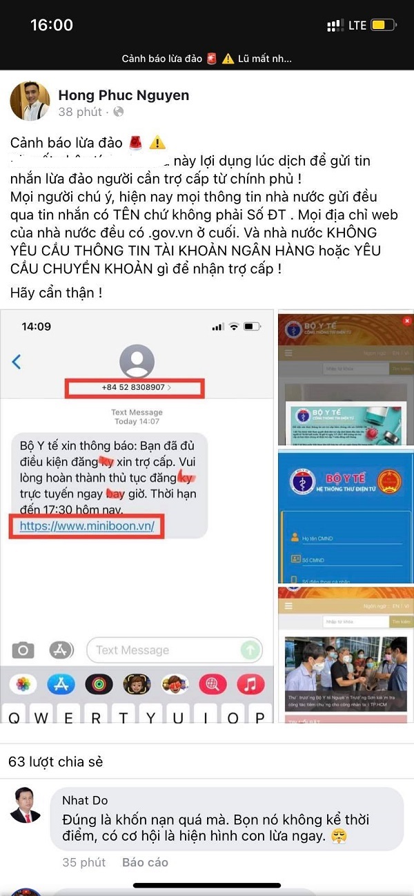 Cảnh báo lừa đảo: Giả danh Bộ Y tế yêu cầu cung cấp thông tin, tài khoản để được hưởng trợ cấp vì dịch Covid Cảnh báo lừa đảo: Giả danh Bộ Y tế yêu cầu cung cấp thông tin, tài khoản để được hưởng trợ cấp vì dịch Covid