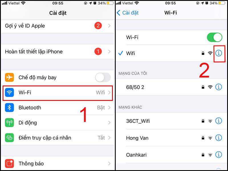 Chọn WiFi trong Cài đặt