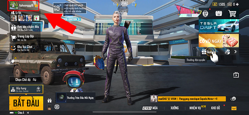 Vào profile cá nhân trong PUBG Mobile
