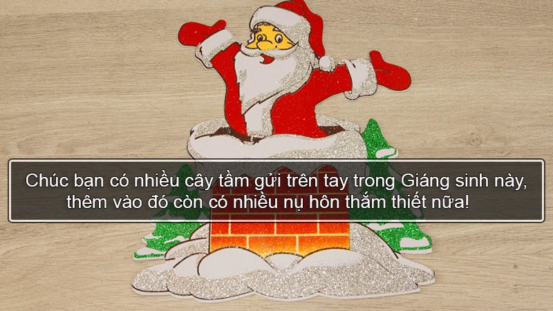 Chúc bạn có nhiều cây tầm gửi trên tay trong Giáng sinh này, thêm vào đó còn có nhiều nụ hôn thắm thiết nữa! Chúc bạn có nhiều cây tầm gửi trên tay trong Giáng sinh này, thêm vào đó còn có nhiều nụ hôn thắm thiết nữa!