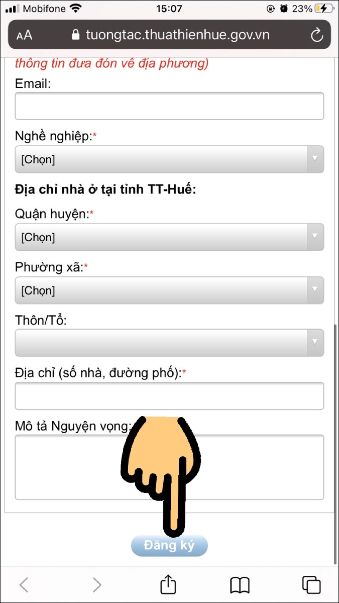 Nhấn nút Đăng ký Nhấn nút Đăng ký
