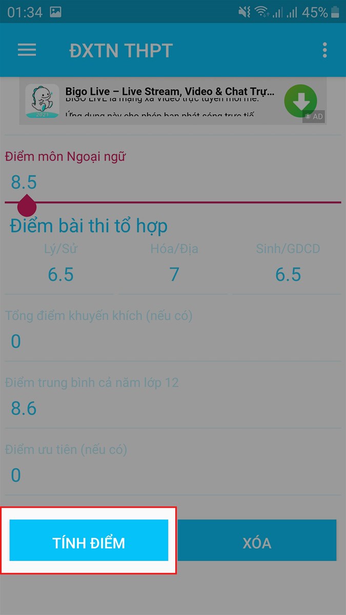 Sau khi nhập điểm xong, chọn TÍNH ĐIỂM Sau khi nhập điểm xong, chọn TÍNH ĐIỂM
