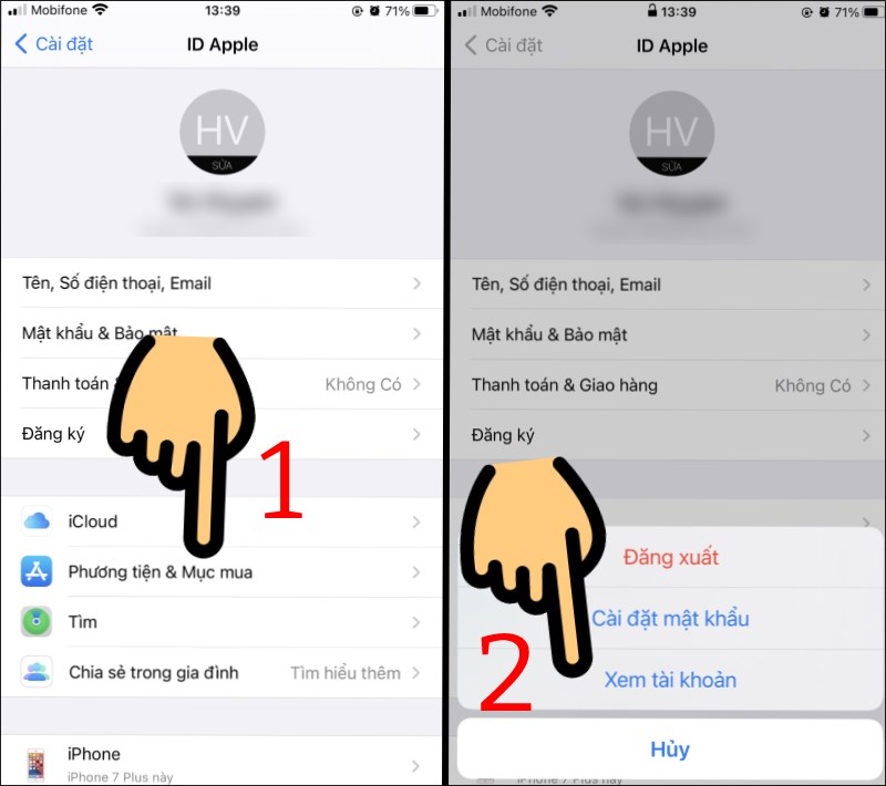 Chọn mục Phương tiện & Mục mua và nhấn nút Xem tài khoản Chọn mục Phương tiện & Mục mua và nhấn nút Xem tài khoản