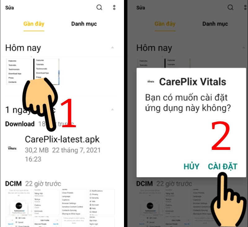 Mở file CarePlix-latest.apk và chọn Cài đặt Mở file CarePlix-latest.apk và chọn Cài đặt
