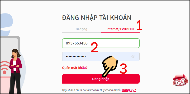 Chọn mục Internet/TV/PSTN Chọn mục Internet/TV/PSTN