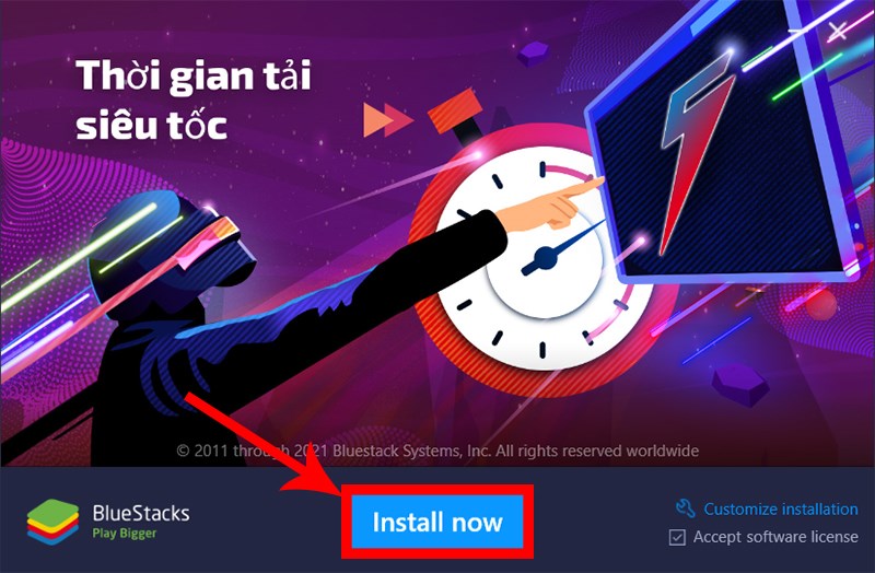 Nhấn Install và chờ BlueStacks được cài vào máy Nhấn Install và chờ BlueStacks được cài vào máy