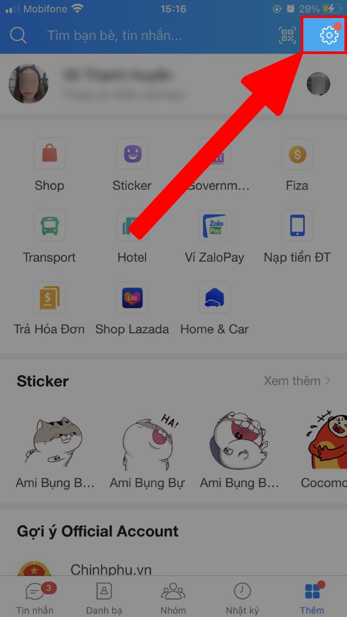 Nhấn vào mục Cài đặt Nhấn vào mục Cài đặt