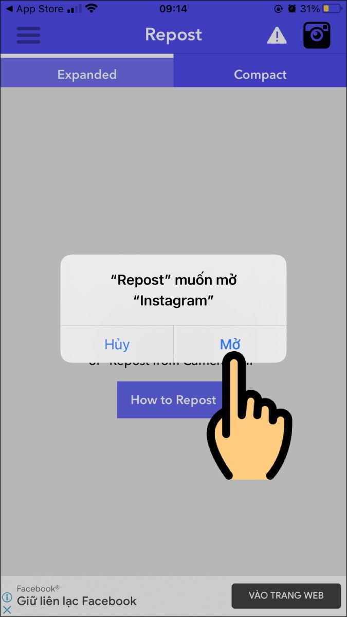 Nhấn nút Mở Nhấn nút Mở