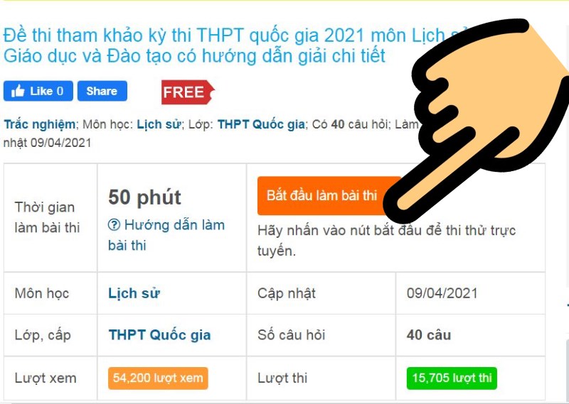 Nhấn nút Bắt đầu làm bài thi Nhấn nút Bắt đầu làm bài thi