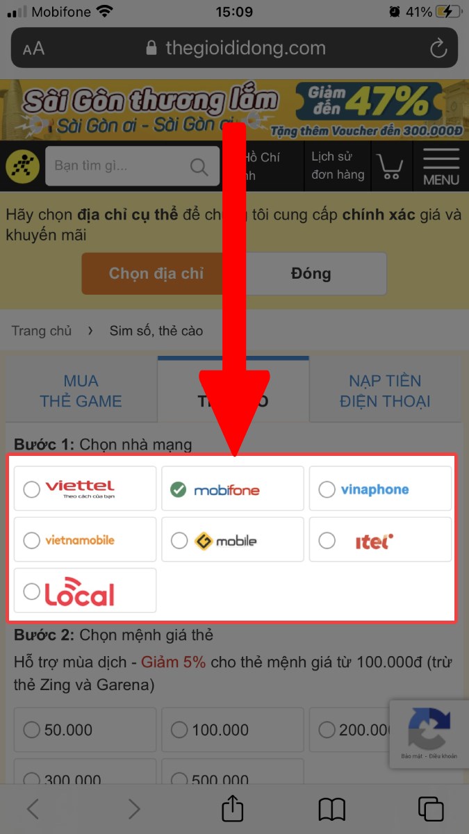 Chọn nhà mạng Chọn nhà mạng