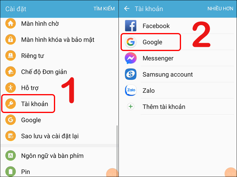 Vào Cài đặt và chọn tài khoản Google