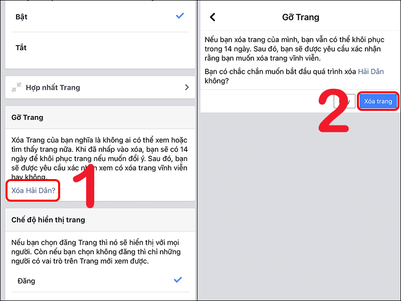 Xóa trang Facebook