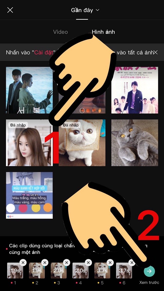 Chọn 2 ảnh bất kỳ rồi nhấn nút Xem trước Chọn 2 ảnh bất kỳ rồi nhấn nút Xem trước