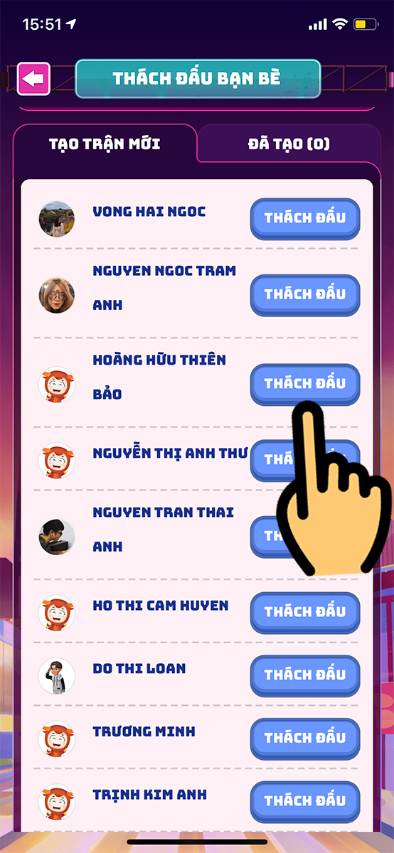 Chọn bạn bè muốn chơi Chọn bạn bè muốn chơi