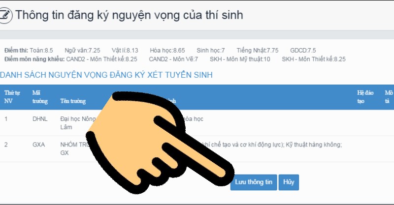 Nhấn nút Lưu thông tin Nhấn nút Lưu thông tin