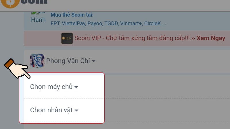 Chọn máy chủ và nhân vật trong game Chọn máy chủ và nhân vật trong game