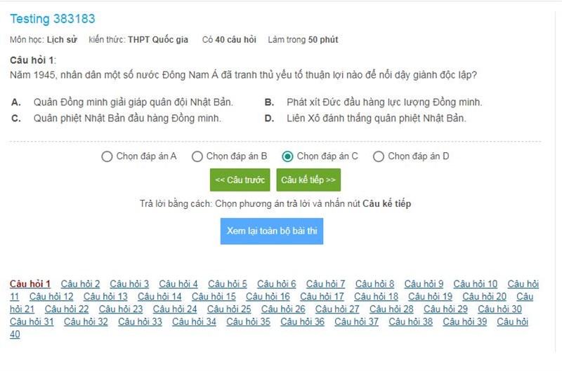 Click chọn đáp án và nhấn nút Câu kế tiếp Click chọn đáp án và nhấn nút Câu kế tiếp